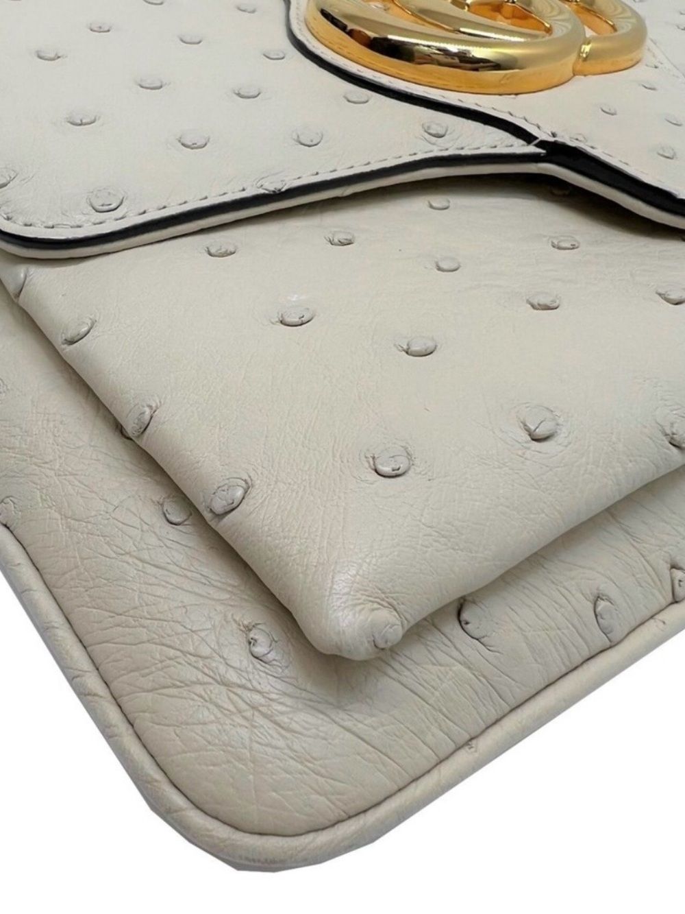 Gucci Ivory Ostrich-Embossed GG Shoulder Bag with Gold Hardware - Picture 8 of 16